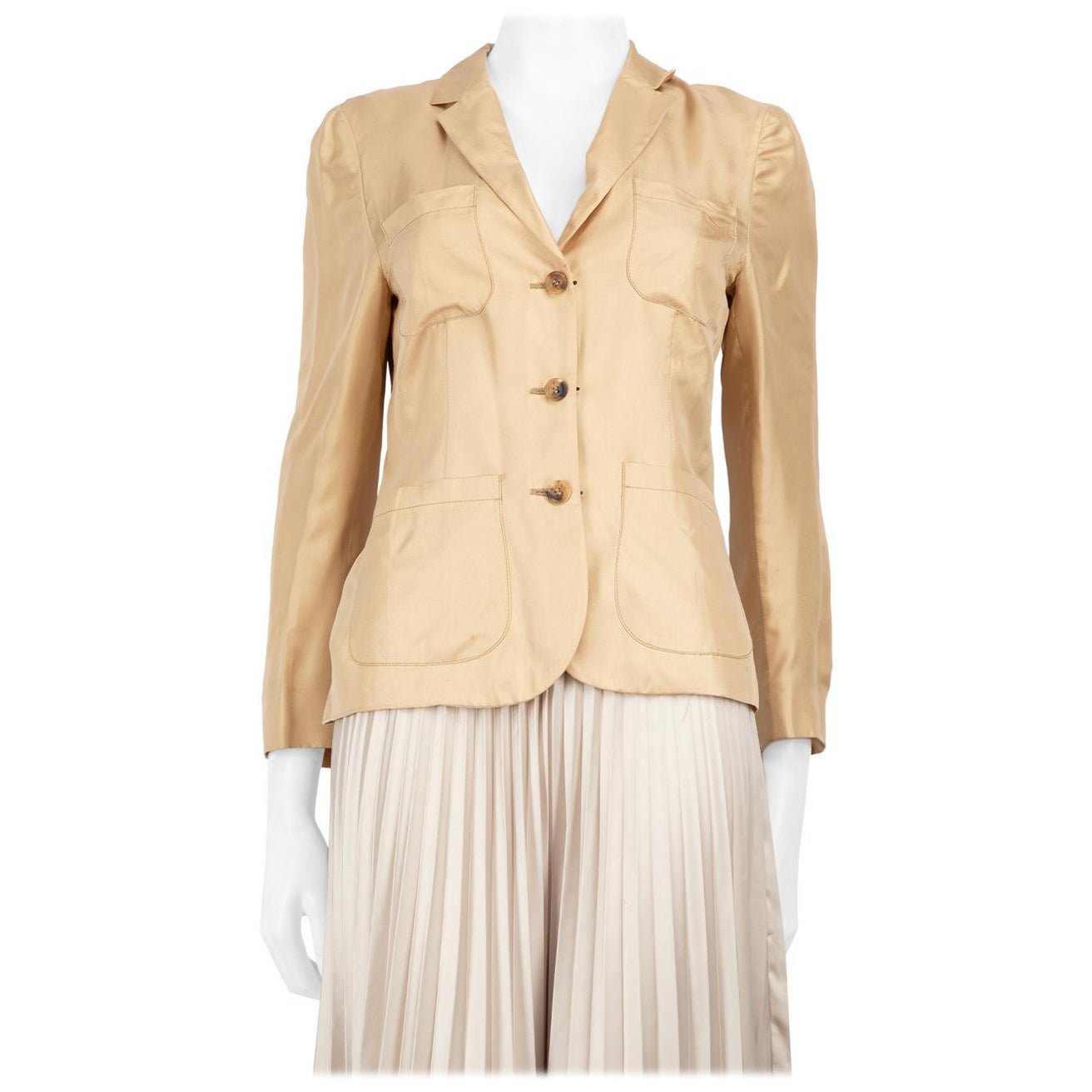 Prada Chaqueta Blazer de seda beige de un solo pecho Talla M