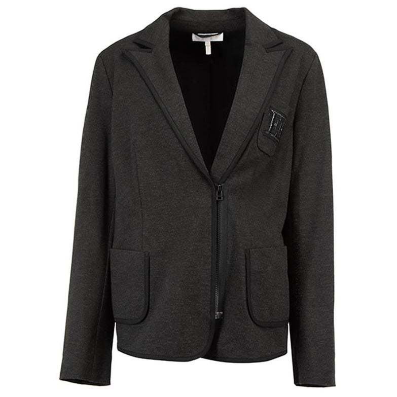 Escada Grey Embellished Pocket Zip Up Blazer Size L For Sale