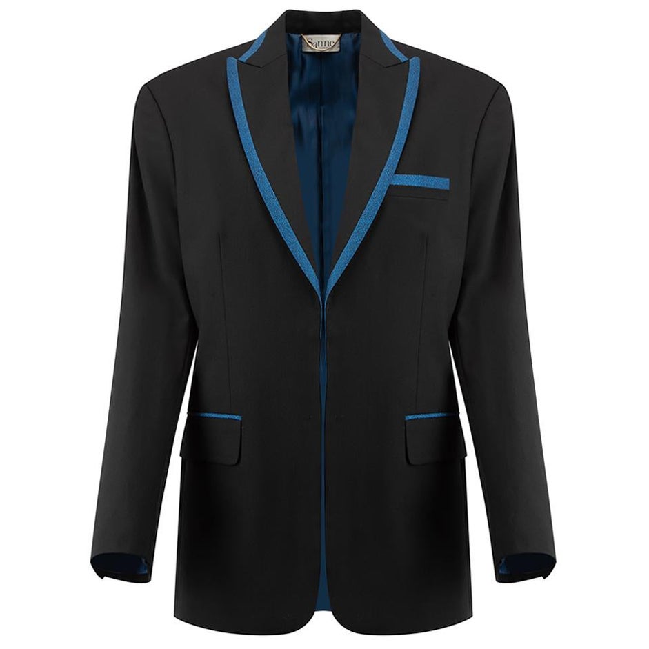 Sanne Black with Metallic Blue Trim Blazer Size S For Sale