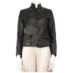 Burberry Black Leather Single Breasted Jacket Size S