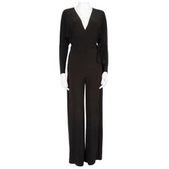 Norma Kamali Schwarzer langärmeliger Jumpsuit mit weitem Bein Größe XS