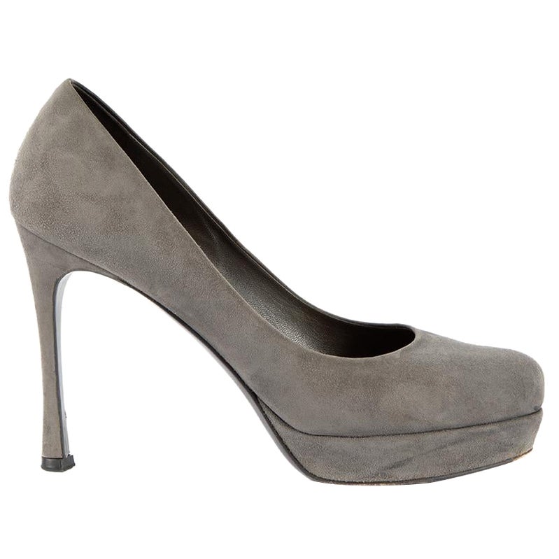 Saint Laurent Grey Suede Platform Round Toe Pumps Size IT 40