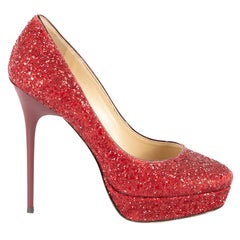 Jimmy Choo Red Glitter Almond Toe Platform Pumps Size IT 36