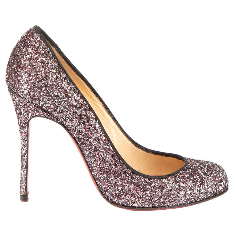 Christian Louboutin Purple Glitter Round Toe High Pumps Size IT 36 For Sale