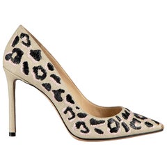 Jimmy Choo Beige Romy 100 Leopard Pumps Size IT 38.5