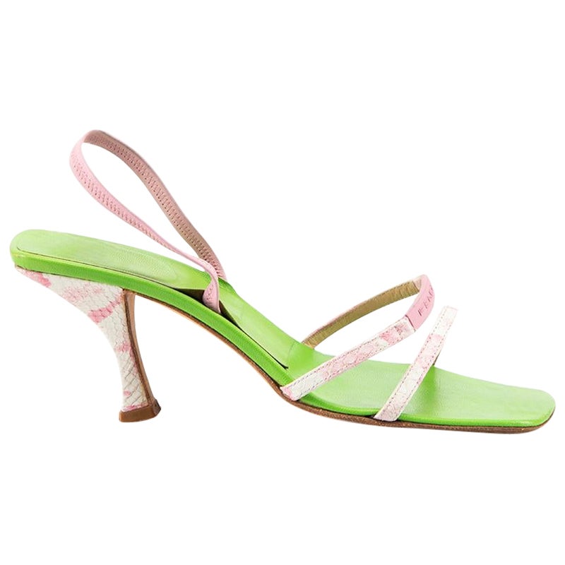 Fendi Green Leather Snakeskin Heeled Sandals Size IT 36.5