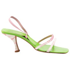Fendi Green Leather Snakeskin Heeled Sandals Size IT 36.5