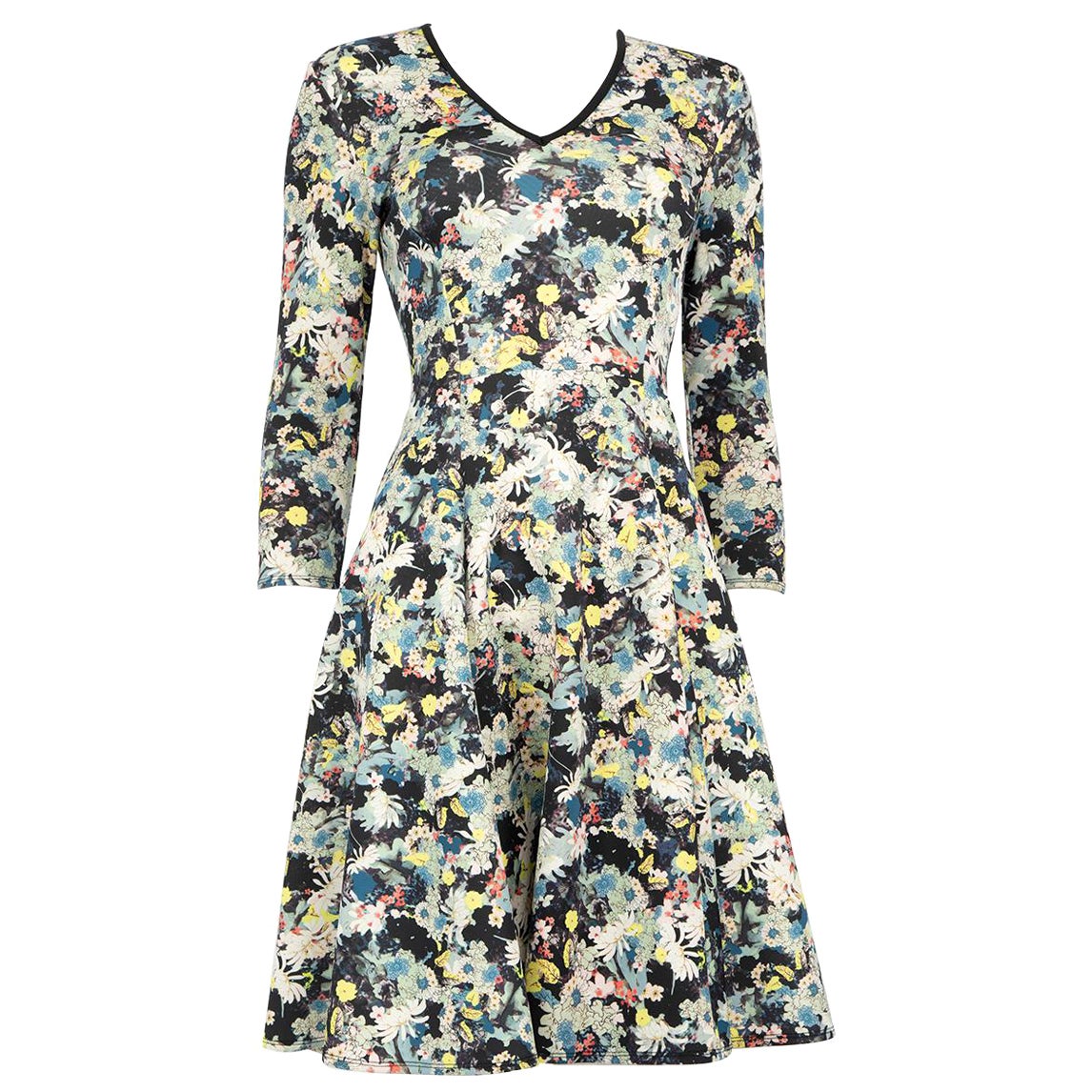 Erdem Floral V-Neck Midi Flared Dress Size XS For Sale