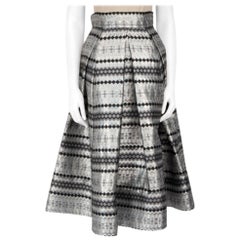 Maticevski Silver Pleated Jacquard Midi Full Skirt Size S