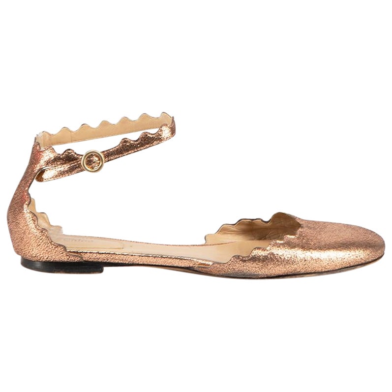Chloé Metallic Pink Lauren Ankle Strap Flats Size IT 36 For Sale