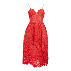 Self-Portrait Red Floral Lace Midi V-Neck Dress Size XXS