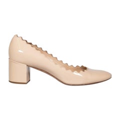 Chloé Beige Patent Scalloped Trim Pumps Size IT 39.5