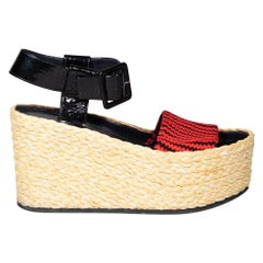 Céline Raffia Platform Wedge Sandals Size IT 37