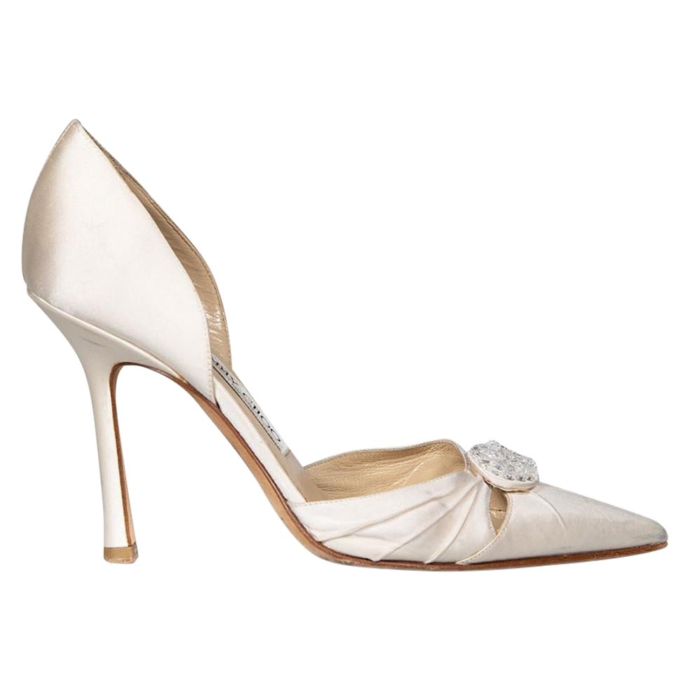 Jimmy Choo White Satin Bead Embellished Pumps Size IT 36 For Sale