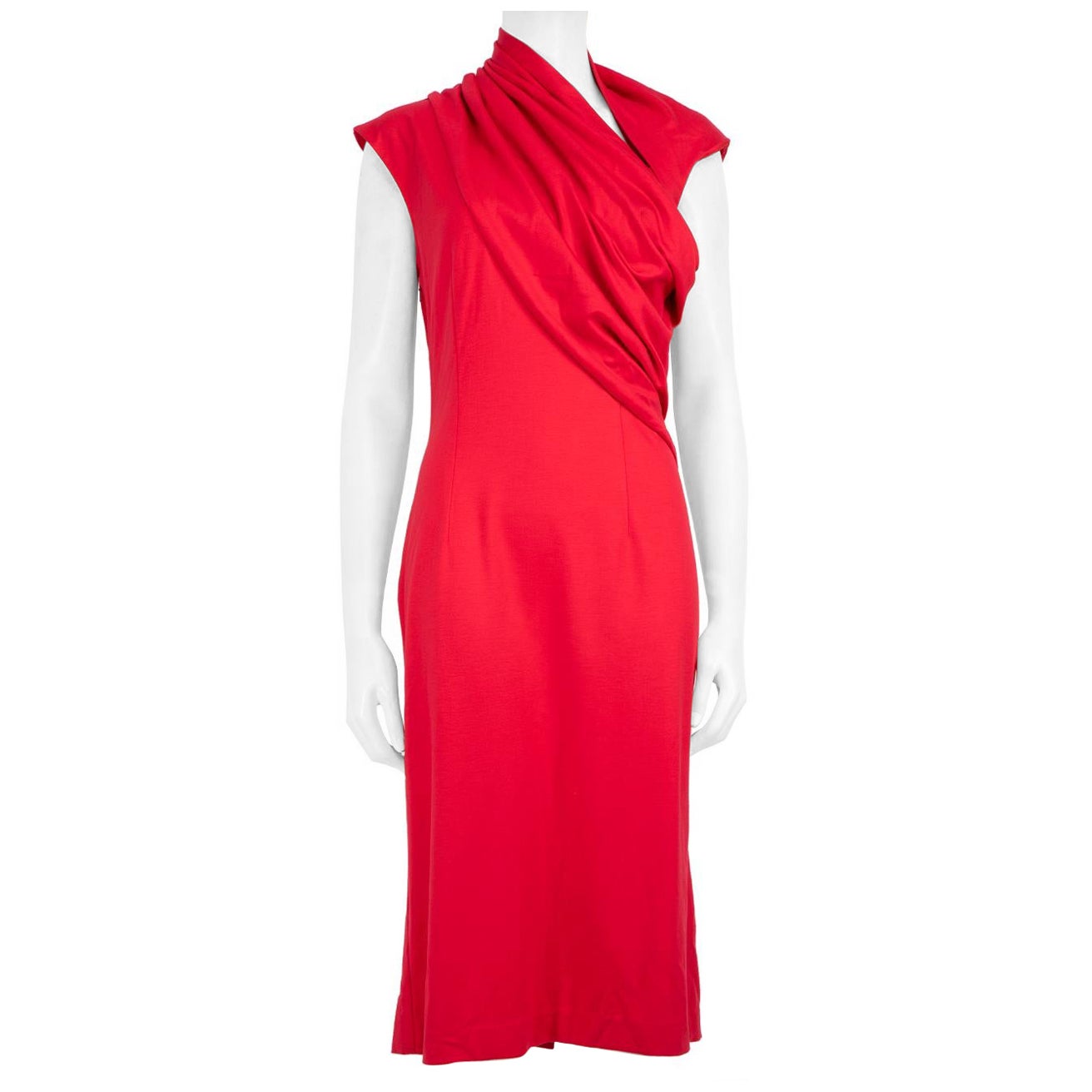 Oscar de la Renta - Robe midi drapée rouge, taille L