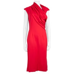 Oscar de la Renta Red Draped Detail Midi Dress Size L