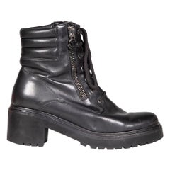 Moncler Black Leather Mid Heel Combat Boots Size IT 39