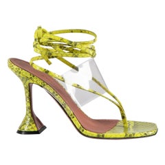 Amina Muaddi Yellow Zula 95 Leather Snake Sandals Size IT 40