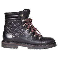 Chanel Black Quilted Leather Lace Up Combat Boots Size IT 41