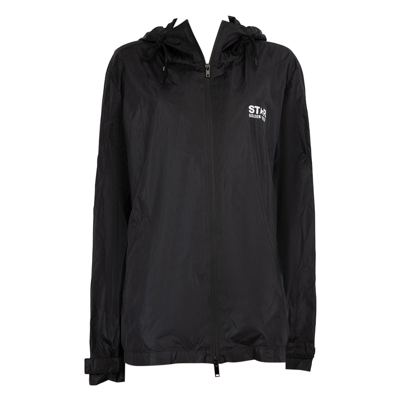 Golden Goose Black Hooded Logo Windbreaker Size XXXL For Sale