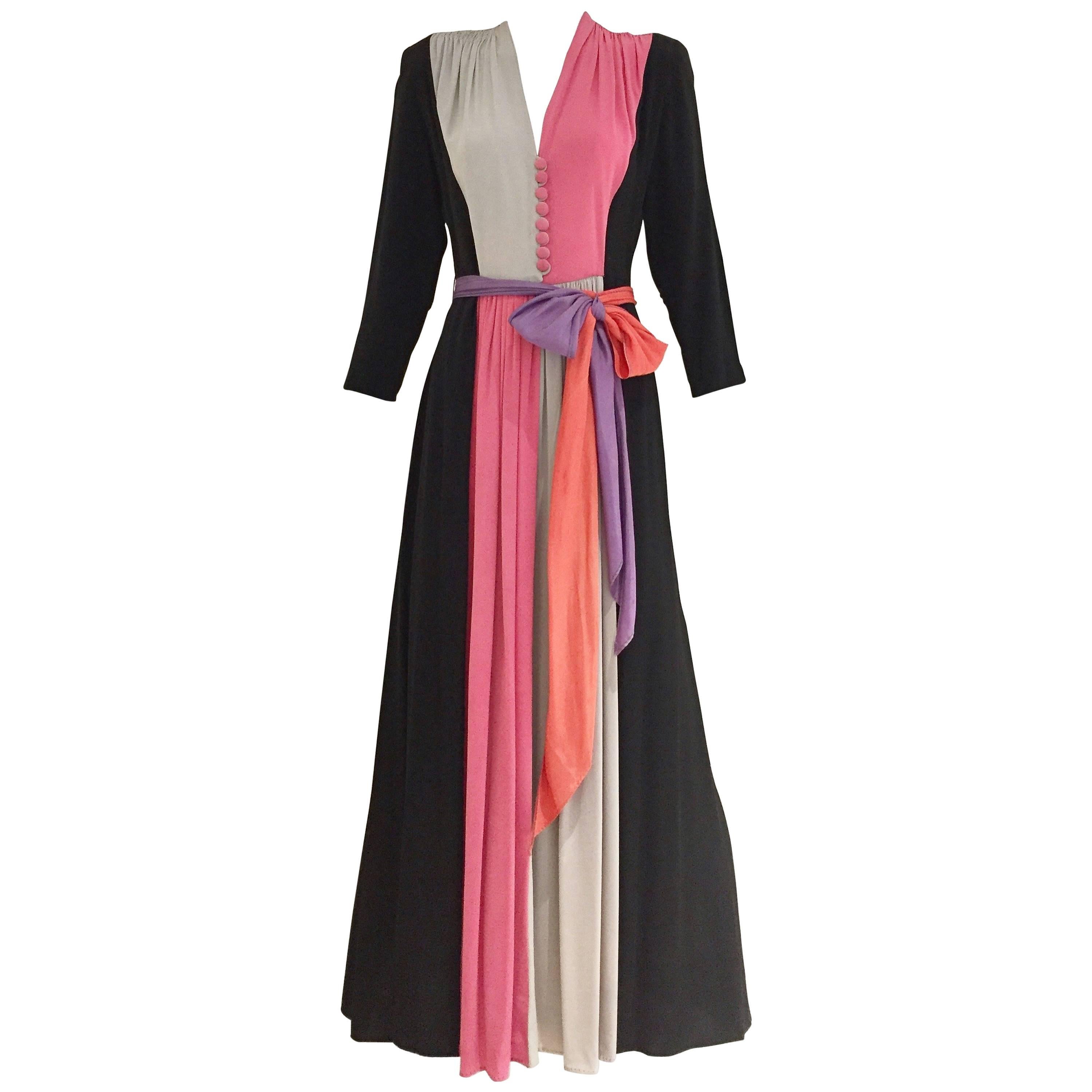 1940s Multi Color Blocking Silk Dress
