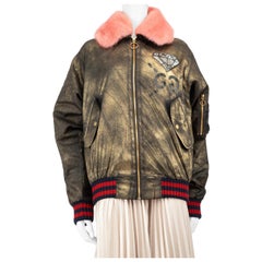 Gucci Khaki Mink Collar Gucci Ghost Bomber Jacket Size M