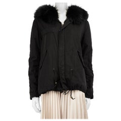Mr & Mrs Italy Black Rabbit Fur Line Parka Coat Size XS