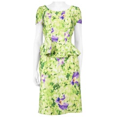 Oscar de la Renta Green Silk Floral Dress Size M
