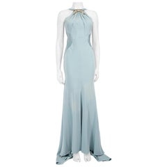 Jenny Packham Bata con Lazo Adornado de Seda Azul Talla S