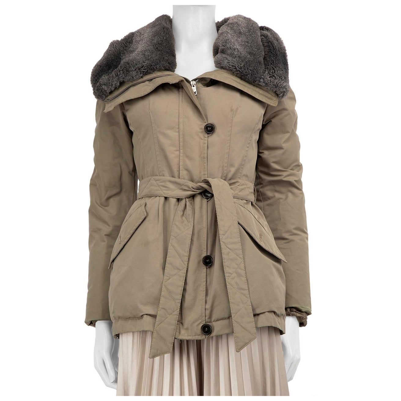 Max Mara Weekend Max Mara Beige Hooded Parka Coat Size S For Sale