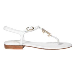 Chanel White Faux Pearl embellished CC Sandals Size IT 36