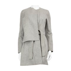 Balenciaga Grey Wool Single Breasted Belted Coat Size M