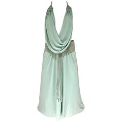 70s minty green knit jersey cowl neck halter dress 10