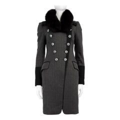 Pinko Grey Wool Fox Fur Trim Coat Size M