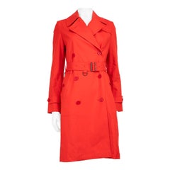 Burberry Red Double Breasted Belted Trench Coat Size S