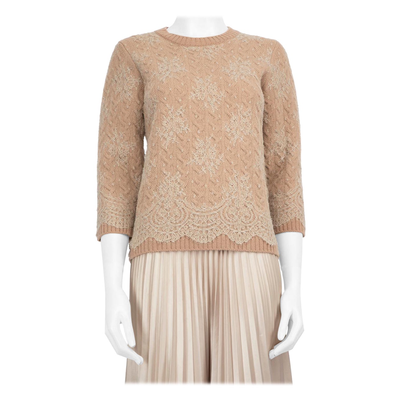 Louis Vuitton Beige Wool Lace Detail Knit Jumper Size L For Sale