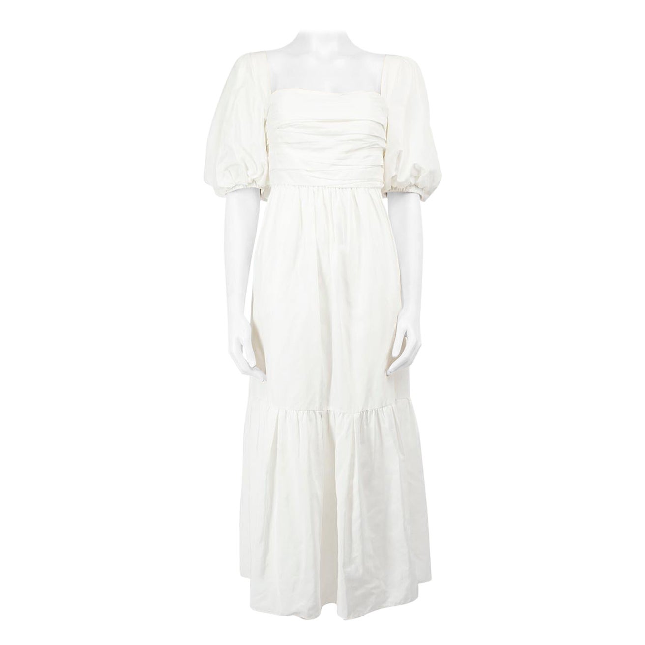Self-Portrait White Puff Sleeve Midi Dress Size M For Sale