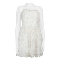 Self-Portrait Mini Vestido Bandeau Blanco de Lentejuelas y Cuentas Talla S