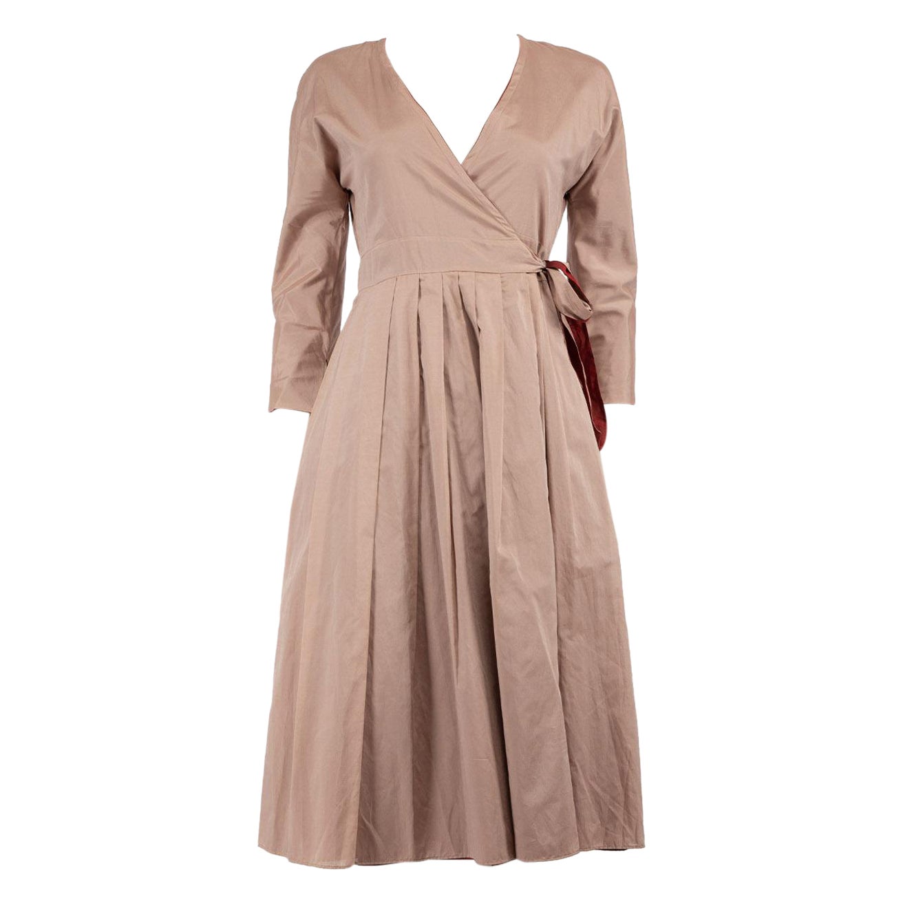 Max Mara S' Max Mara Pink Pleated Midi Wrap Dress Size XS For Sale