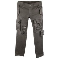 JULIUS_7 Size 32 Black Waxed Coated Cotton Industrial Cargo Pocket Pants 9