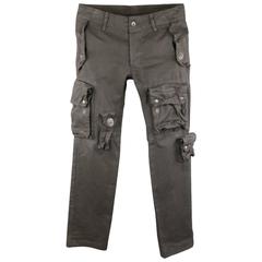 JULIUS_7 Größe 32 Schwarz gewachst beschichtete Baumwolle Industrie Cargo Pocket Hose