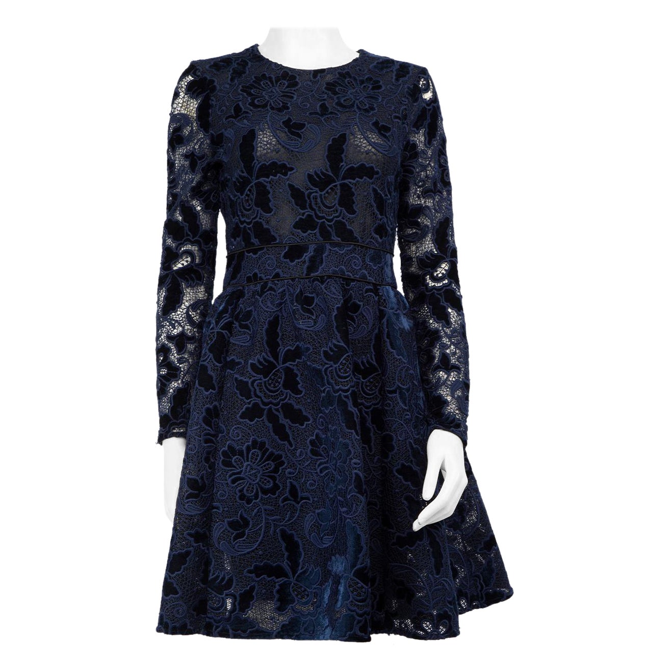 Vestido de encaje floral de terciopelo azul marino Maje Talla M en venta