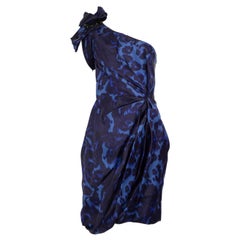 Marchesa Blue Silk Leopard Pattern Dress Size XXL