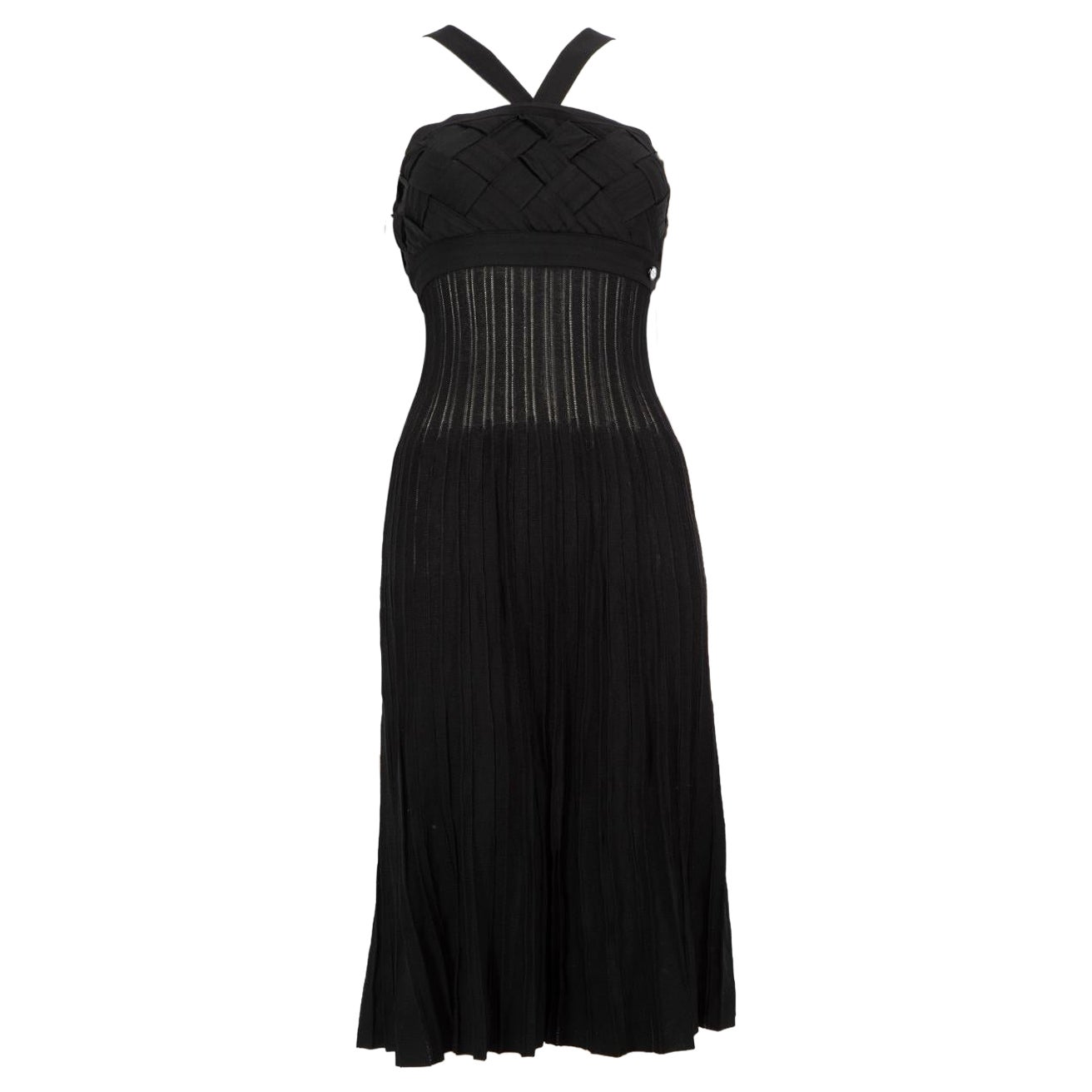 Chanel Vestido negro midi sin mangas con detalle tejido Talla M en venta