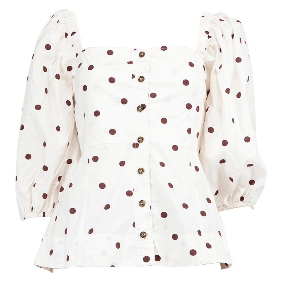 Ganni White Polkadot Balloon Sleeve Top Size M For Sale