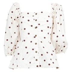 Ganni Top con maniche a palloncino in polkadot bianco Taglia M