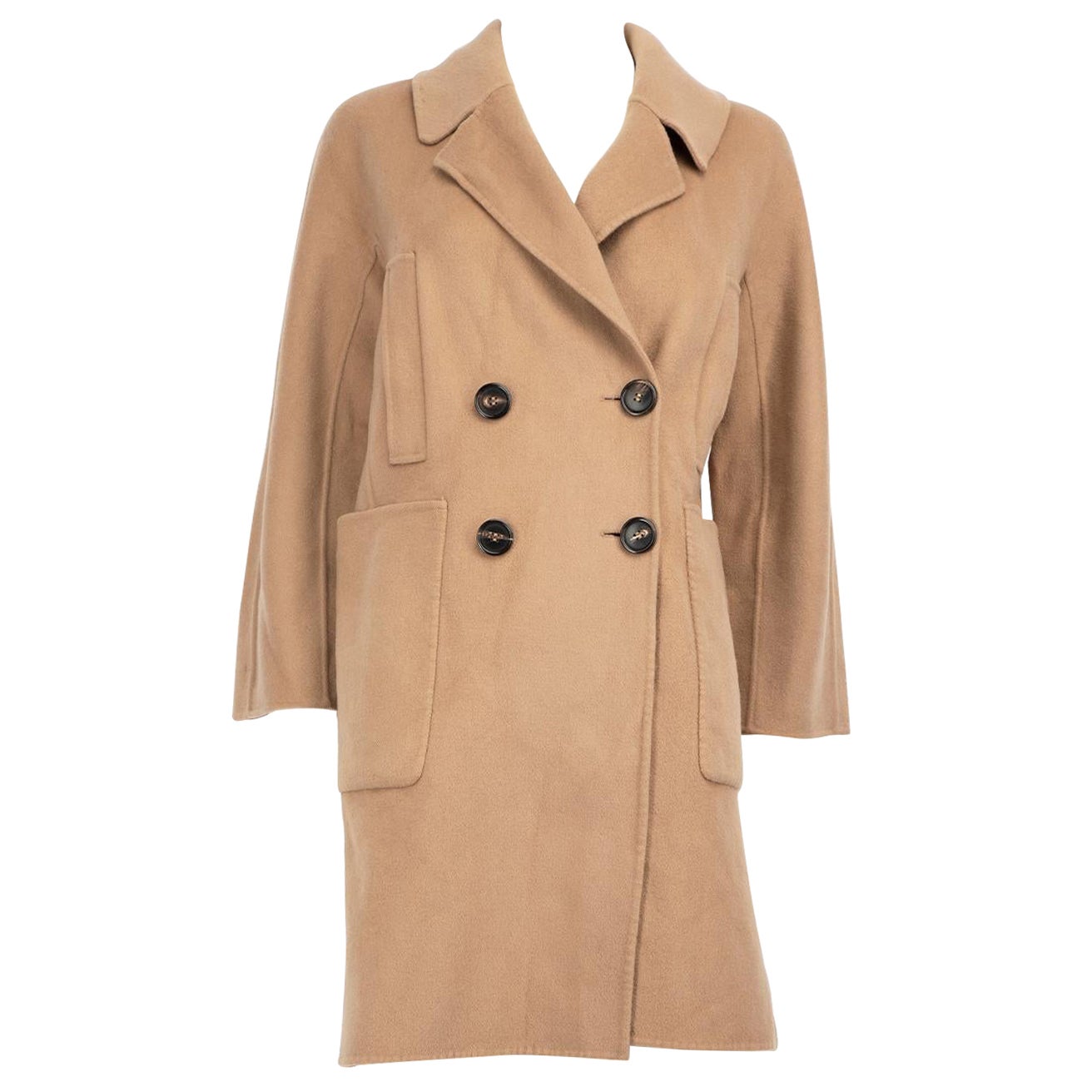 Max Mara Beige Cappotto doppio petto in lana di media lunghezza taglia S
