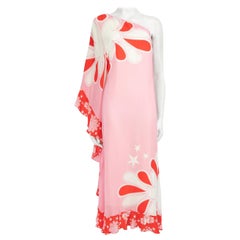 Borgo De Nor Pink Floral Print One Sleeve Dress Size L