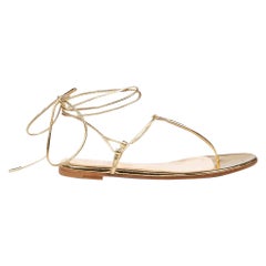 Gianvito Rossi Gold Leather Strappy Thong Sandals Size IT 37