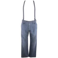 VISVIM Size 32 Navy Washed Cotton Pastoral Braces Suspender Pants